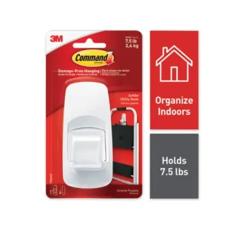Command™ General Purpose Hooks, Jumbo, Plastic, White, 7.5 lb Capacity, 1 Hook and 4 Strips