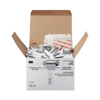 Command™ General Purpose Hooks, Medium, Metal, White, 2 lb Capacity, 35 Hooks and 40 Strips/Pack