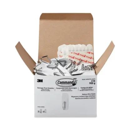 Command™ General Purpose Hooks, Medium, Metal, White, 2 lb Capacity, 35 Hooks and 40 Strips/Pack
