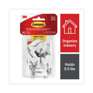 Command™ General Purpose Hooks, Small, Metal, White/Silver - 0.5 lb Capacity, 28 Hooks & 32 Strips