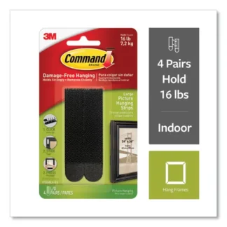 Command™ Picture Hanging Strips, Removable, Black, 4 Pairs/Pack