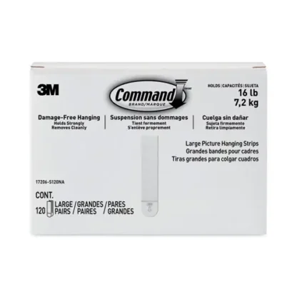 Command™ Picture Hanging Strips, Large, Removable, White, 120 Pairs/Pack