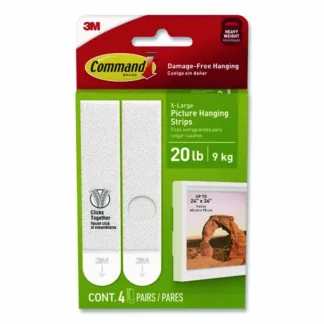 Command™ Picture Hanging Strips, X-Large, Removable, White, 4 Pairs/Pack