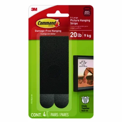 Command™ Picture Hanging Strips, X-Large, Removable, Black, 4 Strip Pairs