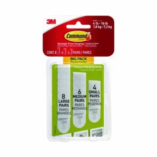 Command™ Picture Hanging Strips Big Pack, Removable, White, 18 Pairs (4 Small, 6 Medium, 8 Large)