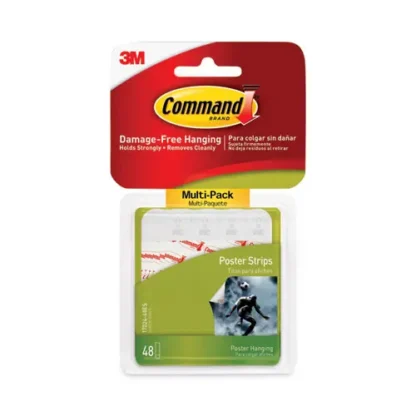 Command™ Poster Strips Value Pack, Removable, Holds Up to 1 lb, 0.63 x 1.75, White, 48/Pack