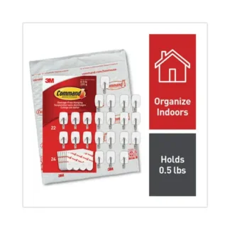 Command™ Small Wire Hooks, Small, Plastic/Metal, White, 22 Hooks and 24 Strips/Pack