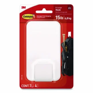 Command™ X-Large Utility Hooks, Plastic, White, 15 lb Capacity, 1 Hook and 4 Strips