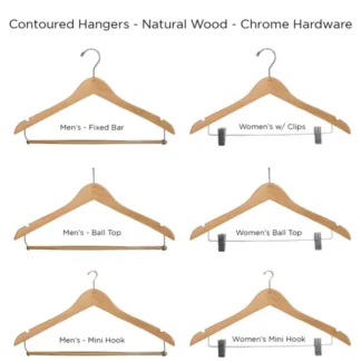Contoured Hangers – Multiple Styles – Natural/Chrome – Case of 100