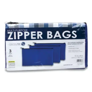 CONTROLTEK® Fabric Deposit Bag, Vinyl, 5.5 x 11, Blue, 3/Pack