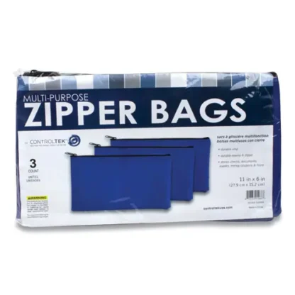 CONTROLTEK® Fabric Deposit Bag, Vinyl, 5.5 x 11, Blue, 3/Pack