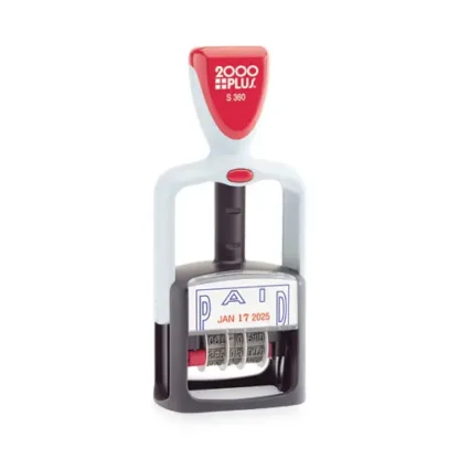 COSCO 2000PLUS® Model S 360 Two-Color Message Dater, "Paid," Self-Inking, Blue/Red, 1.75" x 1"
