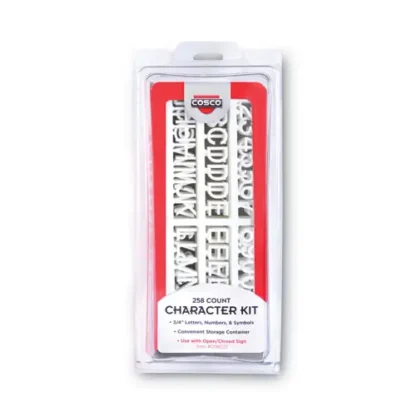 COSCO Message/Business Sign Character Kit with Letters, Numbers and Symbols, 0.75" Tall, White Characters, 258 Pieces