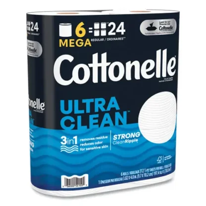 Cottonelle® Ultra CleanCare Toilet Paper, 1-Ply, White, 284 Sheets per Roll, 6 Rolls per Pack, 36 Rolls per Carton, Mega Rolls, Septic Safe