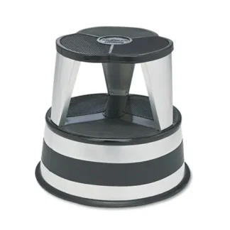 Cramer® Kik-Step Steel Step Stool, 2-Step, 350 lb Capacity, 16" Diameter x 14.25" High, Silvertone