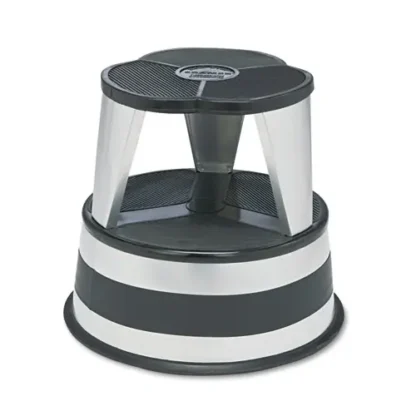 Cramer® Kik-Step Steel Step Stool, 2-Step, 350 lb Capacity, 16" Diameter x 14.25" High, Silvertone