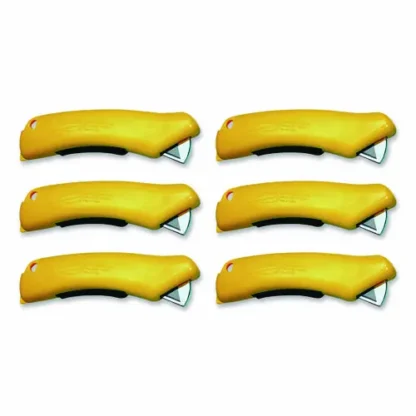 CrewSafe X-traSafe CU Safety Utility Knife, Plastic Handle, Yellow, 6/Pack