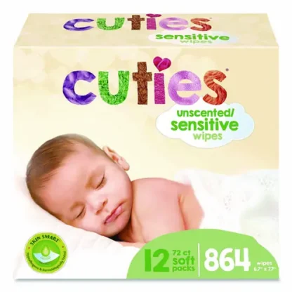 Cuties® Premium Wipes, Unscented, White, 72 Wipes/Pack, 12 Packs/Carton
