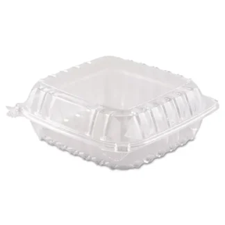 Dart® ClearSeal Hinged-Lid Plastic Containers, Clear, 8.3" x 8.3" x 3", 250/Carton