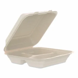 Dart® Compostable Molded Fiber Hinged Trays, ProPlanet Seal, 3 Compartments, Natural, 200/Carton