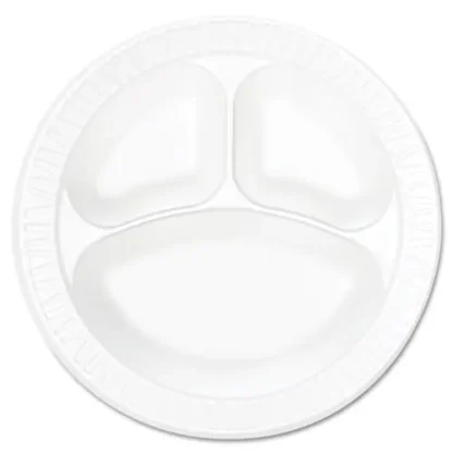Dart® Concorde Foam Plate, 3-Compartment, 10.25" Diameter, White, 125/Pack, 4 Packs/Carton