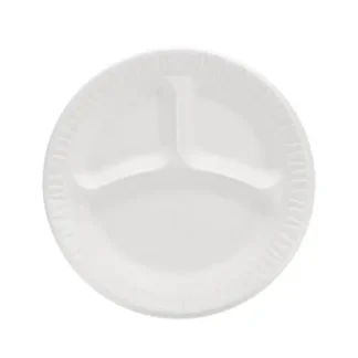 Dart® Concorde Foam Plate, 3-Compartment, 9" Diameter, White, 125/Pack, 4 Packs/Carton