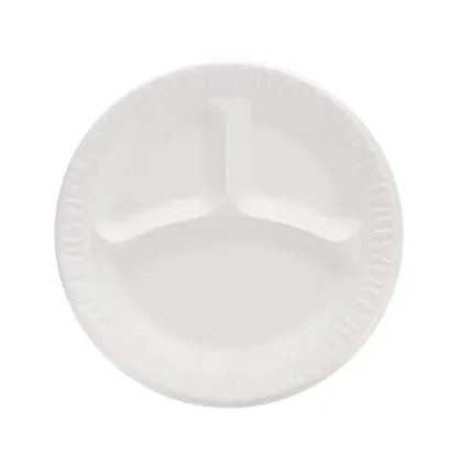 Dart® Concorde Foam Plate, 3-Compartment, 9" Diameter, White, 125/Pack, 4 Packs/Carton