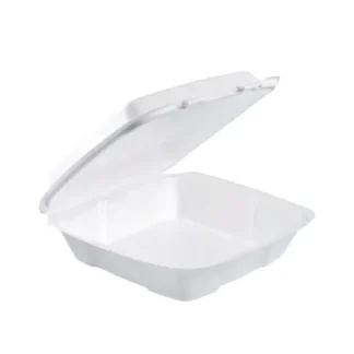 Dart® Foam Hinged Lid Container, Performer Perforated Lid, 9 x 9.4 x 3, White
