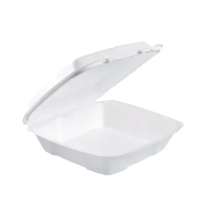 Dart® Foam Hinged Lid Container, Performer Perforated Lid, 9 x 9.4 x 3, White