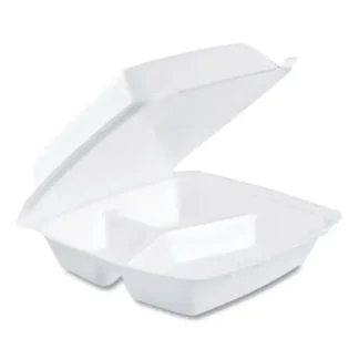 Dart® Foam Hinged Lid Containers, 3 Compartments, 8.38 x 7.78 x 3.25, 200/Carton