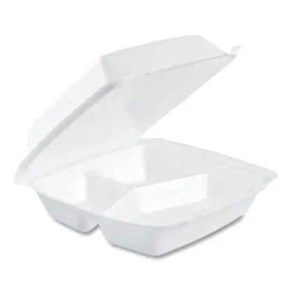 Dart® Foam Hinged Lid Containers, 3 Compartments, 8.38 x 7.78 x 3.25, 200/Carton