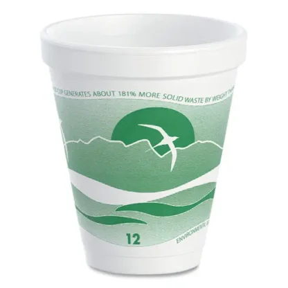 Dart® Horizon Hot/Cold Foam Drinking Cups, 12 oz, White/Green, 25/Bag, 40 Bags/Carton