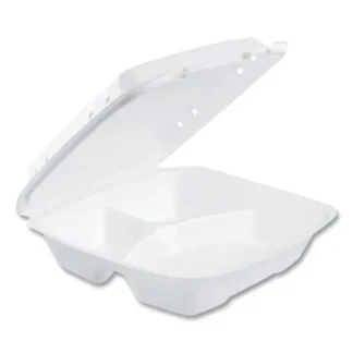 Dart® Insulated Foam Hinged Lid Food Containers with 3 Compartments, White, 200/Carton