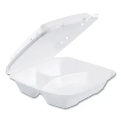 Dart® Insulated Foam Hinged Lid Food Containers with 3 Compartments, White, 200/Carton