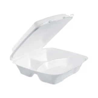 Dart® Insulated Foam Hinged Lid Containers, 3 Compartments, 9 x 9.4 x 3, White, 100/Sleeve, 2 Sleeves/Carton