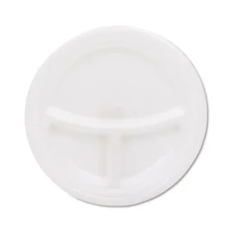 Dart® Mediumweight Foam Plates, 3-Compartment, 9" Diameter, White, 125/Pack