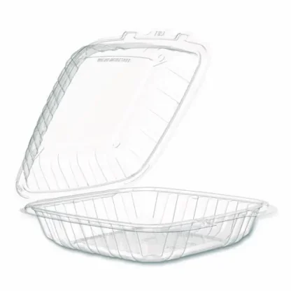 Dart® Microwaveable Hinged Containers, ProPlanet, 9 x 8.75 x 3, Clear, Plastic, 150/Carton