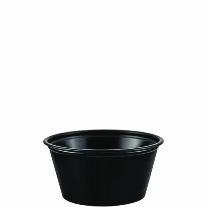 Dart® Polystyrene Portion Cups, 2 oz, Plastic, Black, 250/Bag, 10 Bags/Carton