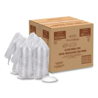 Dart® PresentaBowls Lids, Clear, Fits 24 oz to 64 oz Bowls, 7.3" Diameter x 1.1" Height, Plastic, 252/Carton