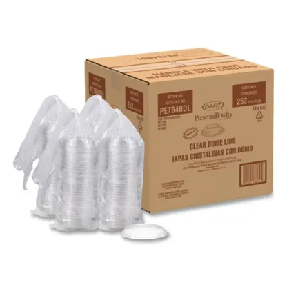 Dart® PresentaBowls Lids, Clear, Fits 24 oz to 64 oz Bowls, 7.3" Diameter x 1.1" Height, Plastic, 252/Carton