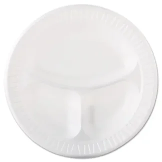 Dart® Quiet Class Laminated Foam Dinnerware, 3-Compartment Plate, 10.25" dia, White