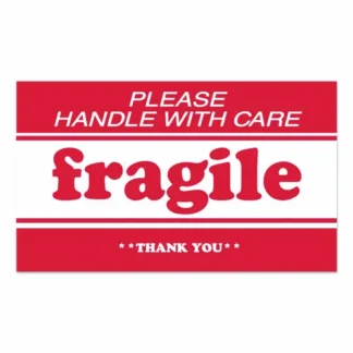 Decker Tape Products Pre-Printed Message Labels, Fragile-Please Handle with Care-Thank You, 2 x 3, White/Red, 500/Roll