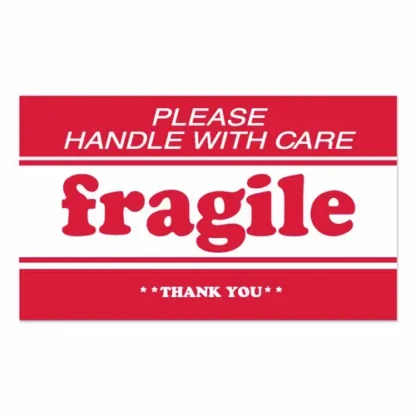 Decker Tape Products Pre-Printed Message Labels, Fragile-Please Handle with Care-Thank You, 2 x 3, White/Red, 500/Roll