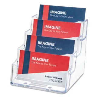 deflecto® 4-Pocket Business Card Holder, Holds 200 Cards, Plastic, Clear