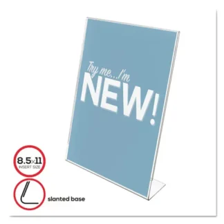 deflecto® Classic Image Slanted Sign Holder, Portrait, Clear, 8.5 x 11 Insert