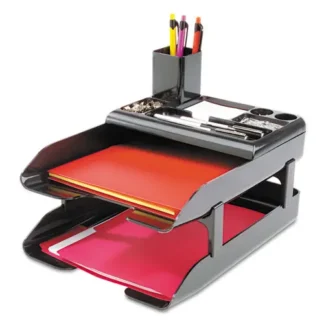 deflecto® Corporate Desk Tray Set, Black, 2 Sections, Letter to Legal Size