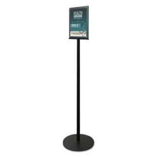 deflecto® Double-Sided Magnetic Sign Display, 8.5 x 11 Insert, 56" Tall, Clear/Black