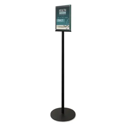 deflecto® Double-Sided Magnetic Sign Display, 8.5 x 11 Insert, 56" Tall, Clear/Black