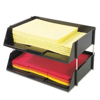 deflecto® Industrial Tray Side-Load Stacking Tray Set, Black, 2/Pack
