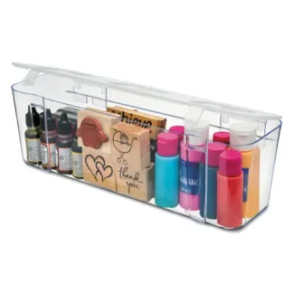deflecto® Stackable Caddy Organizer, Large, Plastic, White, 13.24 x 4 x 4.38